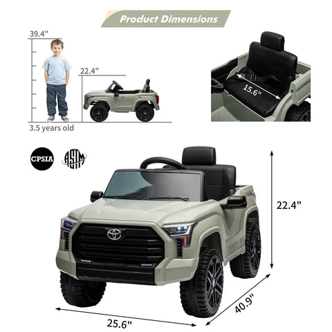 12V Licensed Toyota Tundra Ride On Truck For Kids With Remote Control Battery Powered Toy Car Realistic Off Road Look Safe Parental Control Durable Outdoor Kids Vehicle For Boys And Girls. 25.6x40.9x22.4 in