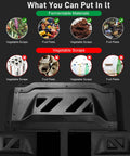 Diagram showing materials for use in Heavy Duty 42 Gallon Dual Chamber Outdoor Compost Tumbler With Sliding Doors And Rotating Dual Batch System
