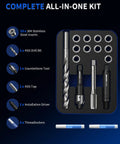 Thread Repair Kit M10x1.25 Metric With 14mm One Piece Inserts, 10 Piece Set For Fixing Stripped Threads In Metal, Automotive And Machinery With Simple Insertion System. Kit shown with inserts, drill bit, tap, counterbore, and driver