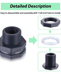 Three Quarters Inch PVC Bulkhead Fitting With Four Millimeter Silicone Seal Gasket for water tanks, showing parts and assembly steps.