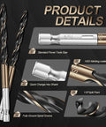 13-piece hex shank drill bit set, HSS nitride coated, black-gold finish, quick-change design, 1/16–1/4 in