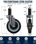 Grit Proof Heavy Duty Expanding Stem Casters Set Of Four For Standard One Inch Tube Legs Quiet Polyurethane Prep Table Wheels dimensions and features.