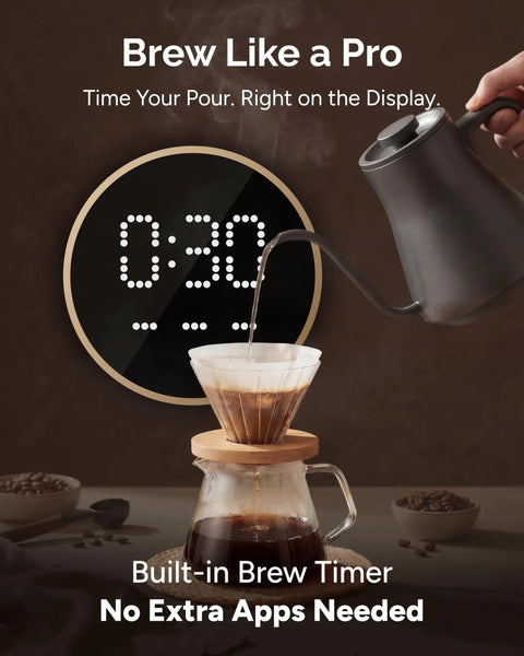 Gooseneck Electric Kettle With Precise Temperature Control Plus Or Minus One Degree Fahrenheit pouring over coffee filter