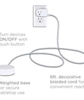 6 Ft Braided Extension Cord with switch, 3-prong plug in wall outlet, tabletop base, ideal for lights, white and gray.