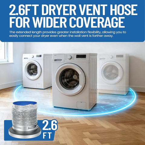 Magnetic Dryer Vent Connector Kit with 2.6 ft duct hose and airtight seal for wider coverage in laundry room setup