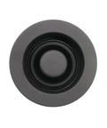 Top view of matte black 3-1/2 Inch EZ Mount Brass Kitchen Sink Disposal Drain Flange And Stopper with 4-1/4 Inch rim diameter