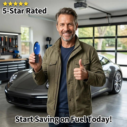 Man holding Gas Saver And Fuel Sync Device For Cars And Trucks Enhance Fuel Economy And Throttle Response