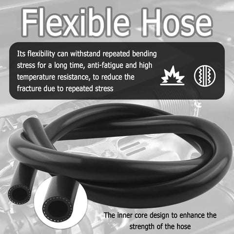 Coiled black silicone heater hose for automotive coolant transfer; inner-core ends visible