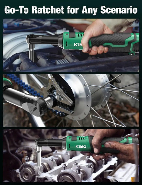 Extended Cordless Electric Ratchet Wrench Kit, 12V, 400 RPM, used in automotive and machinery applications.