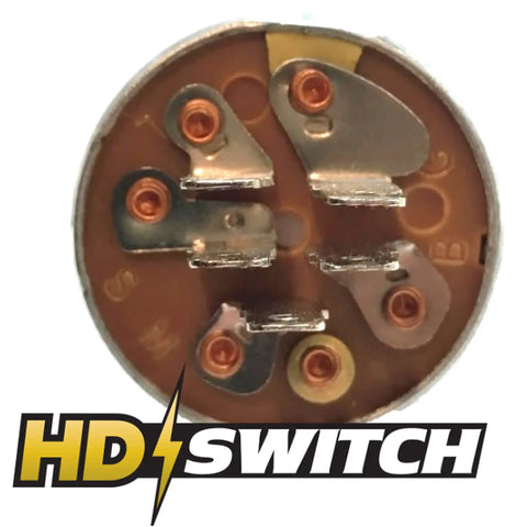 Close-up of 5-pin terminals on Heavy Duty Ignition Key Switch With Dual Protection Upgrade for outdoor machines.