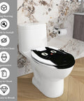 Elongated Resin Toilet Seat for Halloween Bathroom Decor on a white toilet, featuring a black cat design, easy to install.