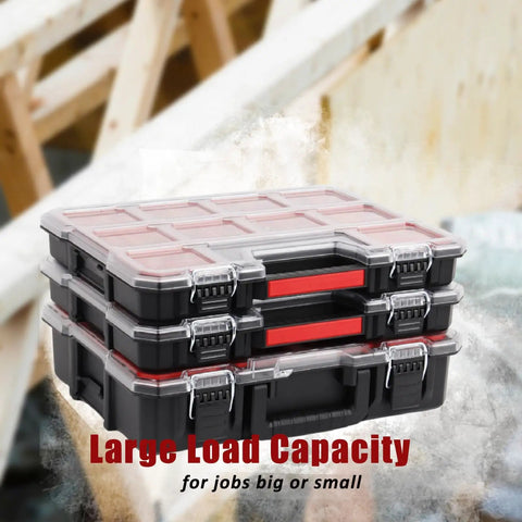 Heavy Duty Tools Organizer Box Set For Small Parts, Deep And Shallow Storage With Removable Inner Cups, Interlocking Lids