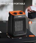 Portable Space Heater With Thermostat, 1500W PTC Ceramic Indoor Heater For Home Or Office, shown in orange on desk