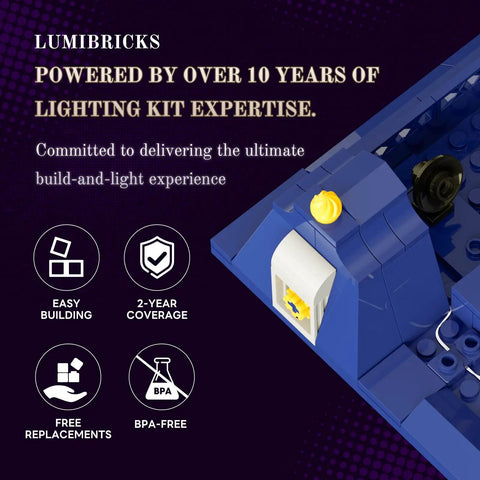 Steampunk Time Opera House Lighting Building Set with 2810 Pieces with Lumibricks branding and benefits icons
