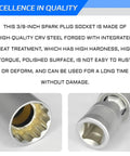 14mm And 16mm Thin Wall Magnetic Swivel Spark Plug Socket Set, Three Eighths Drive, 12 Point, Universal Joint, 360 Degree Rotating, Hella Easy In Tight Engine Bays, Works With BMW Nissan And More. 3/8 CRV steel spark plug socket, polished interior and swivel joint
