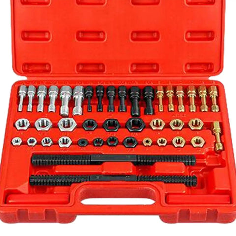 Super Cool 45 Piece Thread Repair Tool Kit That Fixes Stripped Screws Like A Pro, Includes Sturdy Alloy Taps And Dies With Handy Storage Box For Any Auto Or Diy Job, red case open