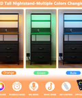 Solid Tall Nightstand With Four Open Shelves And Two Fabric Drawers Ultimate Bedside Station Big Time Bedroom Storage Setup in RGB colors