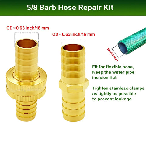 Fix Leaks Like A Boss! This 5/8 Inch Solid Brass Barb Garden Hose Repair Kit With Converters And Heavy Duty Clamps Seals Fast, Stops Drips Instantly, And Makes Your Sprinkler Setup Rock Solid Without Tools For Easy Fixes. 5/8 inch brass hose barb connectors