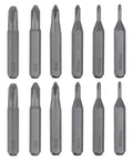 12 Pc Magnetic Phillips Screwdriver Bit Set PH2 Through PH0000, 4mm Hex Shank, 28mm Length, S2 Tool Steel arranged on white background