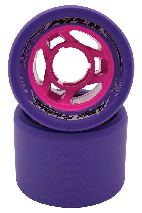 FreakyFast Indoor Speed Quad Skate Wheels Set Of Eight 62mm By 44mm Racing Urethane with Race Thane Tech in purple