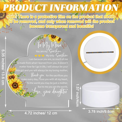 From Daughter And Son Sunflower Engraved Acrylic Heart Night Light For Mom Usb Low Power Table Decor Best Gift For My Mom Mothers Day Or Christmas For Any Occasion