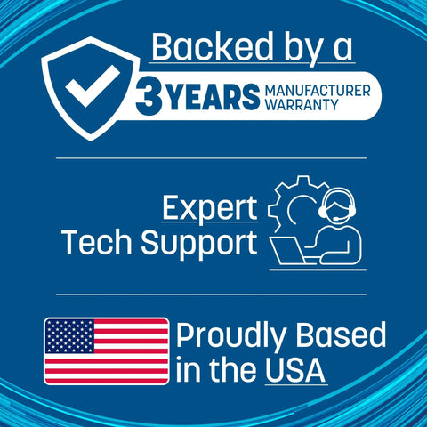 Graphic highlighting 3 years warranty, expert tech support, and USA-based service for the Badass Heavy Duty 42U Floor Standing Network Server Rack Cabinet.