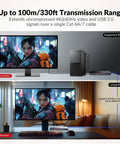 4K DisplayPort KVM Extender Over Ethernet HDBaseT 3.0 PoE With Uncompressed DP 1.2a Transmission 4K60Hz Zero Latency 100m Range For Pro Gaming Setups And Workstations, transmitter and receiver setup