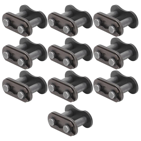 Ten Pack 428 Roller Chain Master Links Heavy Duty Steel Motorcycle Chain Connectors shown from multiple angles, reusable and wear resistant.