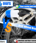 Car Wheel Cleaning Kit With Soft Drill Wheel Cleaner Brush and Detailing Pads for Wheels Tires Rims Engines and Exhaust No Scratches Nylon Bristles Safe On Alloy Chrome Painted Finishes 6 Pack Blue And White showing drill brush in action
