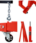 Heavy Duty Engine Hoist And Cherry Picker Lift Rated Solid Two Ton Four Thousand Pound Pull with swivel casters and hook details.
