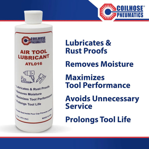 Bottle of Air Tool Lubricant For Pneumatic Tools And Accessories, 16 Ounce Bottle With Flip Top Cap, Rust Inhibiting, Non Detergent