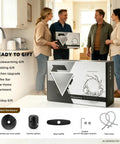Commercial Grade Kitchen Workstation Faucet with with Glass Rinser & LED packaging displayed in modern kitchen with happy couples.