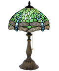 Tiffany Style Stained Glass Table Lamp With Green Dragonfly Shade, 12 Inch Shade And 19 Inch Tall Antique Bronze Reading Lamp, UL Listed