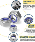 Close-up of Nylon Insert Lock Nut Set, 140Pcs Metric Lock Nuts M3 M4 M5 M6 M8 M10 M12 Anti Loosening in 304 Stainless Steel