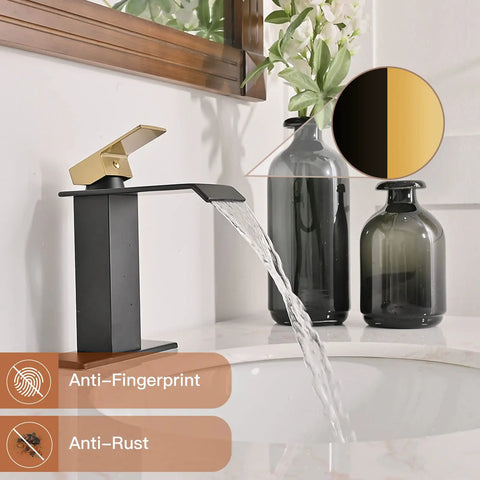 Matte Black Bathroom Faucet With Modern Waterfall Design, Single Hole Sink Faucet, Pop Up Drain, Overflow, Easy Install, Single Handle