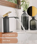 Waterfall Vessel Sink Faucet With Single Hole Mount, Matte Black And Gold Finish, single handle with water flowing.