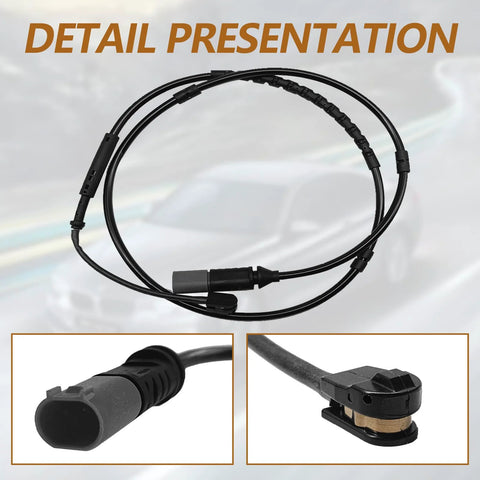Front view: Dunviku rear brake pad wear sensor cable, black; BMW 228i/230i/320i/330e/335i compatible.