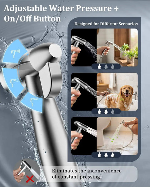 Handheld Bidet Sprayer With Water Filter And Adjustable Pressure Stainless Jet Spray for versatile cleaning uses.