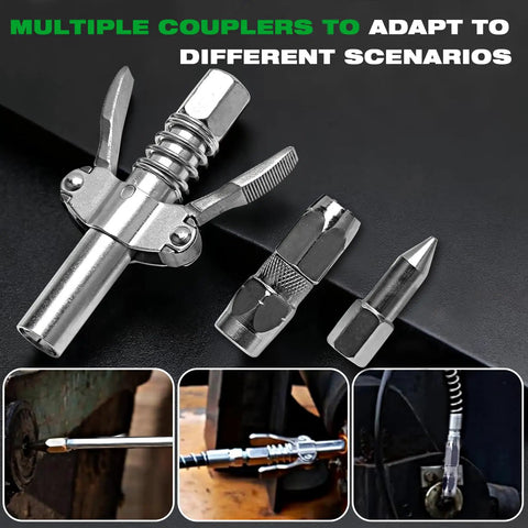 Multiple couplers for Cordless Grease Gun 12000 PSI Kit With 2 Rechargeable Batteries, 39.4 Inch Flexible Hose, LED Light.