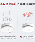 Heavy Duty Smoke Detectors With 9V Replaceable Battery 360 Degree Coverage And A Killer 85 Decibels Car Horn Alert 10 Pack installation guide with screws and adhesive.