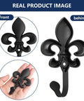 Top Shelf 2 Pack Black Wall Hooks for Kitchen and Bathroom, Vintage Farmhouse Decor, heavy duty hooks shown from front and back.