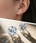 Badass Lab Created Moissanite Stud Earrings With Blazing Fire Sparkle Hypoallergenic Titanium Screw Back Set Up For Heavy Daily Drip And Smooth Flex Real Talk, worn in ear, featuring a sparkling stone.