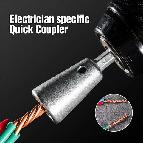 Four Piece Wire Nut Twister Set for Drills With One Quarter Inch Chuck shown twisting wires for electrical wiring.