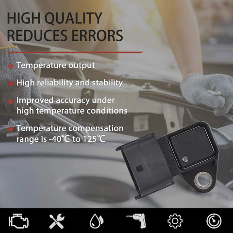 MAP Sensor Replacement For Hyundai And Kia Cars Compatible With Accent Tucson Sonata Elantra Santa Fe Optima Rio Forte Azera Equus Genesis Kona Cadenza 39300-2B000 No Fuss Install OEM Fit, black plastic sensor