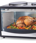 Must Have Microwave Mica Plate Heat Resistant Insulation Sheet in oven with roasted chicken, shown with waveguide cover for safe cooking.