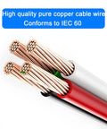 High quality pure copper cable wires, conforms to IEC 60, featuring red and white insulation