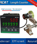 Rock Solid Digital Length Counter With Sturdy Measurement Wheel And Hella Precise Red Display showing 5.00 feet on a JM72N setup.