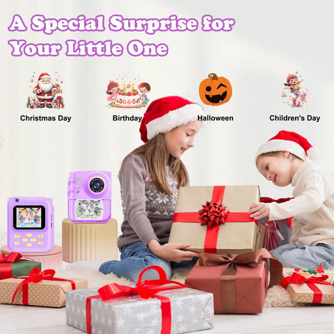 Kid Friendly Instant Print Camera With 1080P Video, Colorful Digital Photos And Black And White Ink Free Thermal Prints, Includes Three Print Rolls, Simple One Button Camera For Little Photographers, Portable Snap And Print Fun, kids with gift boxes