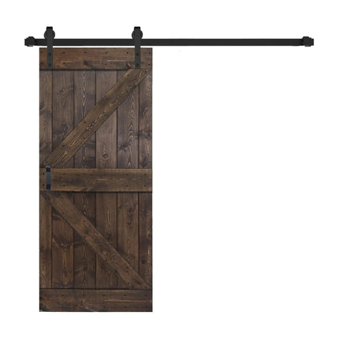Solid Wood Barn Door 36 Inch By 84 Inch Kona Coffee Finish With Hardware Track Kit Assembly Required Includes Door Track Handle Screws And Instructions Pre Drilled For Easy Install Durable Custom Look