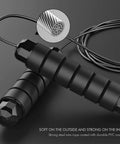Close-up of the Tangle Free Rapid Speed Jump Rope with ball bearings, steel cable, and foam handles, showcasing durable PVC coating.